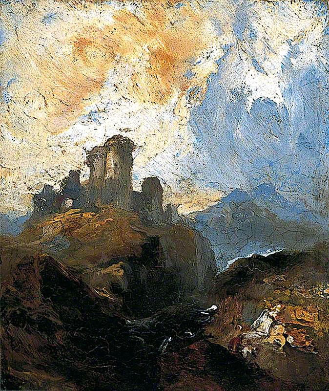 Mountain Landscape, Castle Ruins, vintage artwork by Edward Thomas Daniell, A3 (16x12
