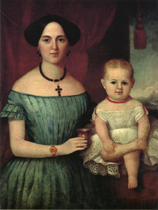 Mrs. Weldon Wright and Her Daughter, vintage artwork by John Henry by rd, A3 (16x12") Poster Print