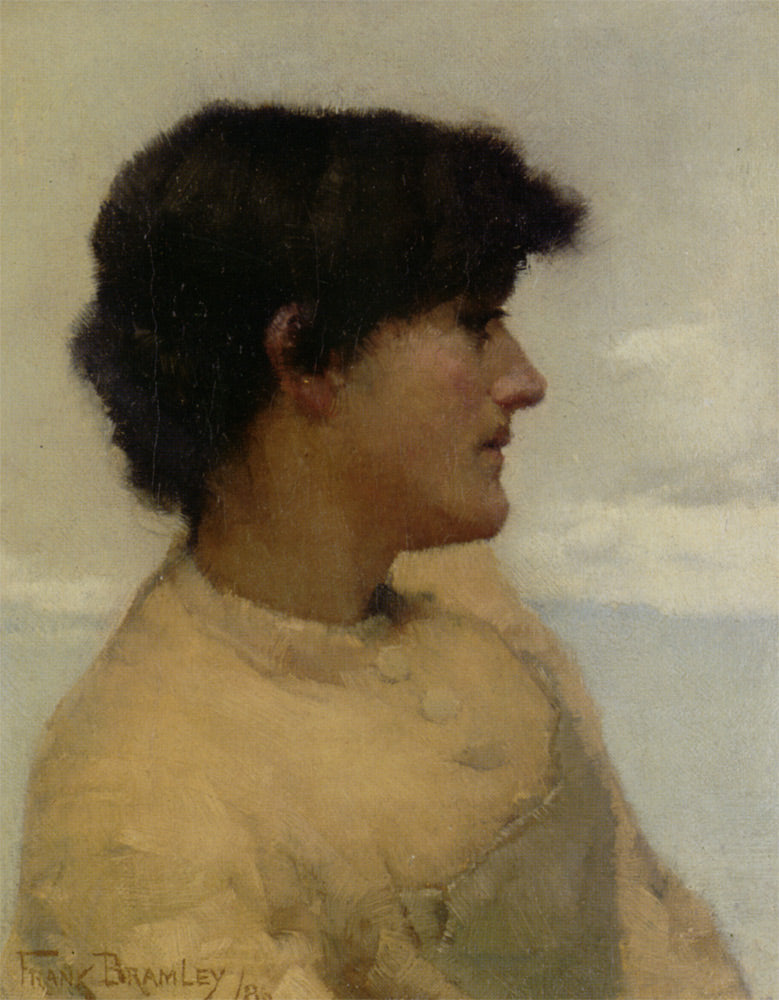 Study of a Fishergirl, vintage artwork by Frank Bramley, R.A., 12x8" (A4) Poster