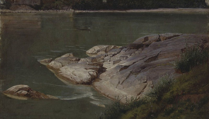 Rocky River shore, vintage artwork by Johann Wilhelm Schirmer, A3 (16x12") Poster Print