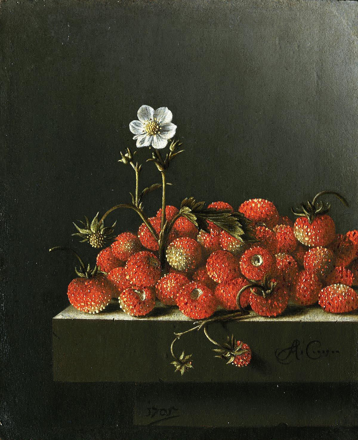 Still Life with Wild Strawberries, vintage artwork by Adriaen Coorte, 12x8" (A4) Poster