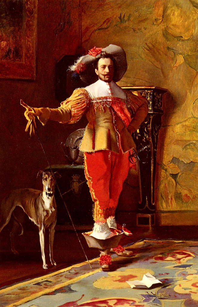 A cavalier and his dog, vintage artwork by Johann Hamza, 12x8" (A4) Poster