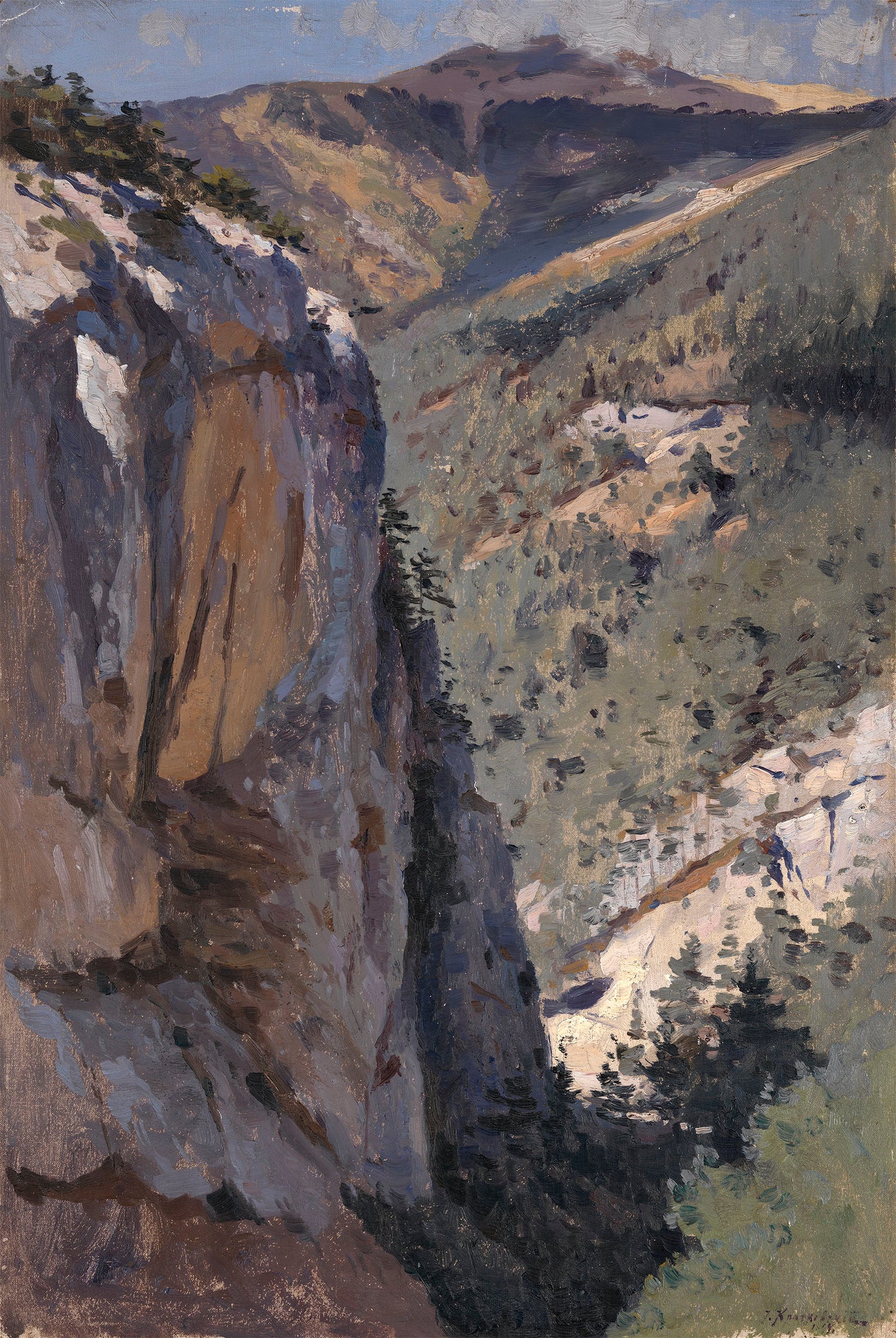 Mountainous Ravine at Ay-Vasil, Crimea, vintage artwork by Iosif Krachkovsky, 12x8" (A4) Poster