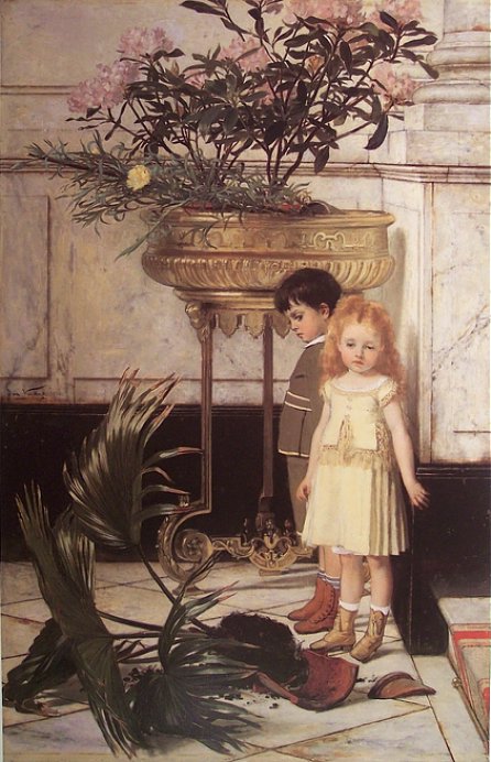 The Broken Flower Pot, vintage artwork by Frans Verhas, 12x8" (A4) Poster