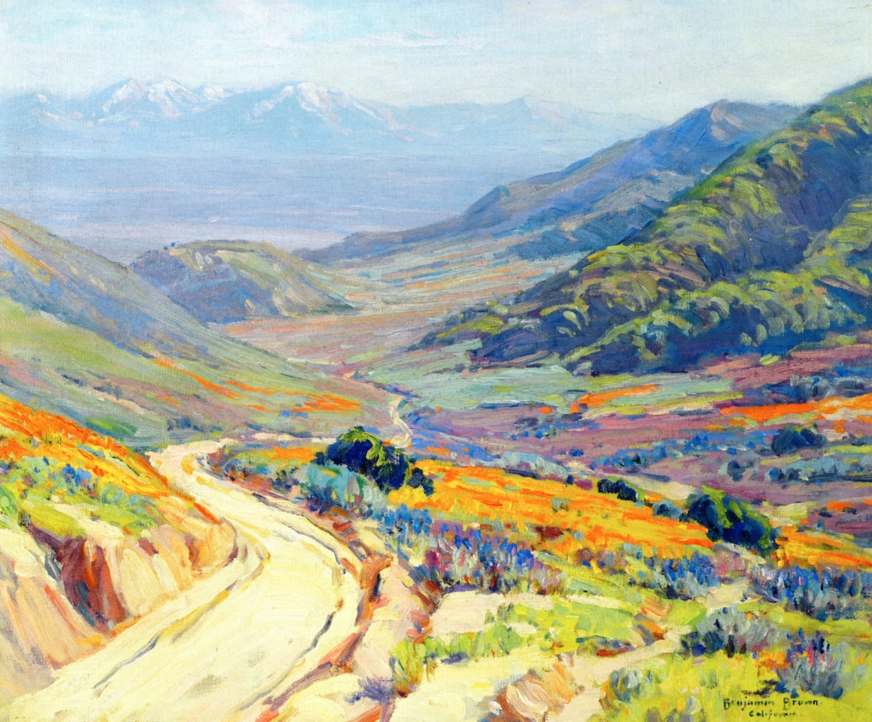 Poppies, Antelope Valley, vintage artwork by Benjamin Chambers Brown, 12x8" (A4) Poster