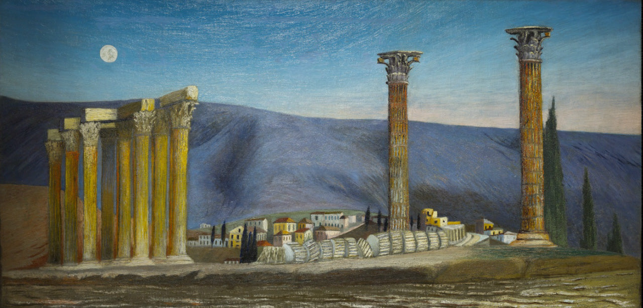 Ruins of the Temple of Jupiter in Athens, vintage artwork by Tivadar Csontvary Kosztka, 12x8" (A4) Poster