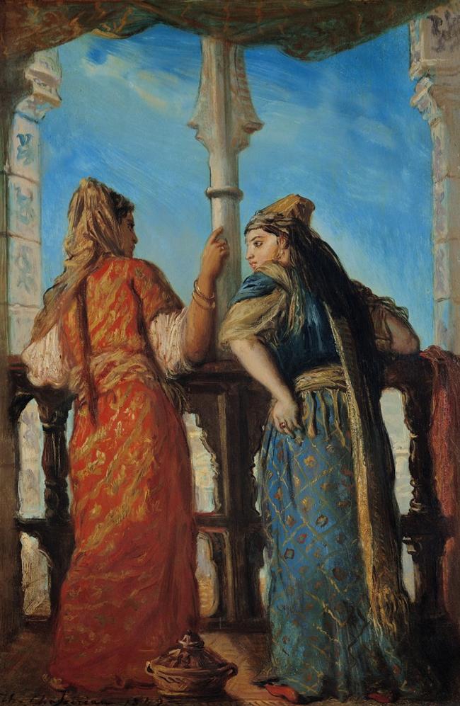 Juives d'Alger au balcon, vintage artwork by Theodore Chasseriau, A3 (16x12") Poster Print