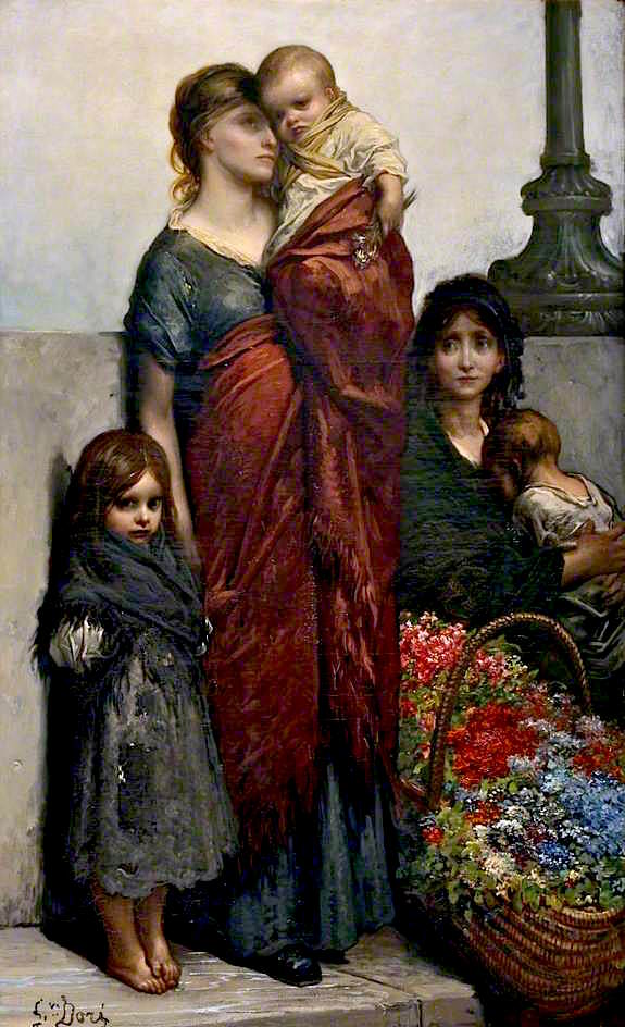 Flower Sellers, vintage artwork by Gustave Dore, 12x8" (A4) Poster