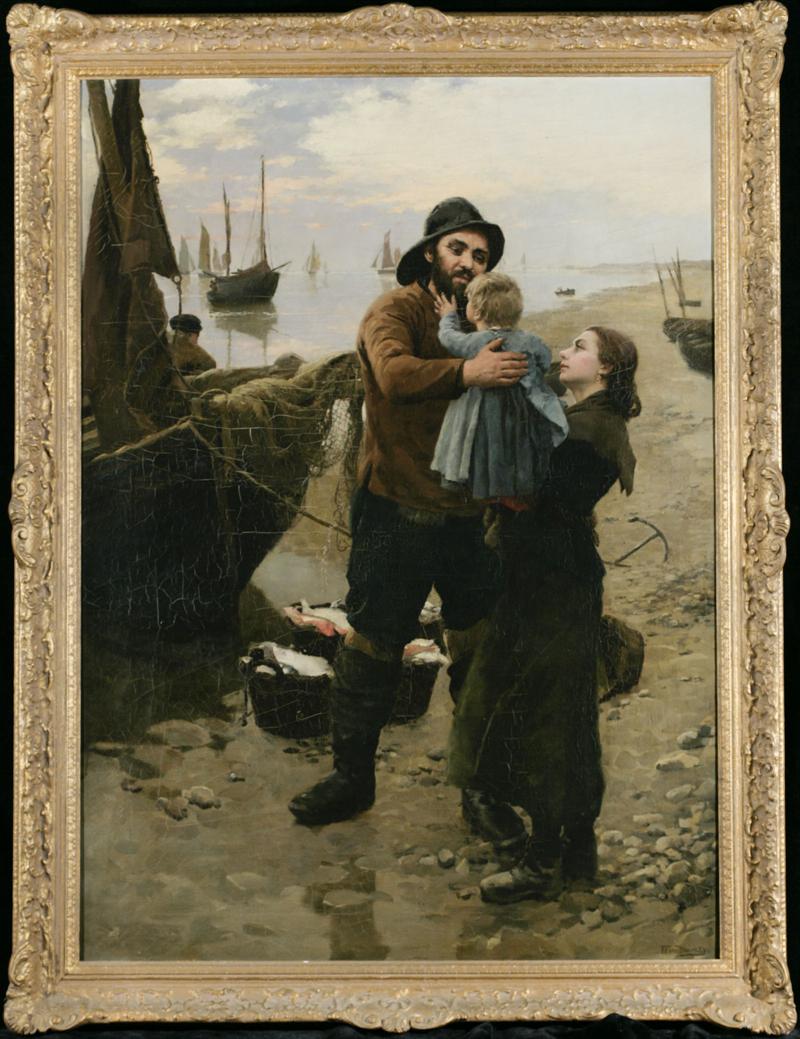 Daddy's Welcome, vintage artwork by Frank Bramley, R.A., 12x8" (A4) Poster