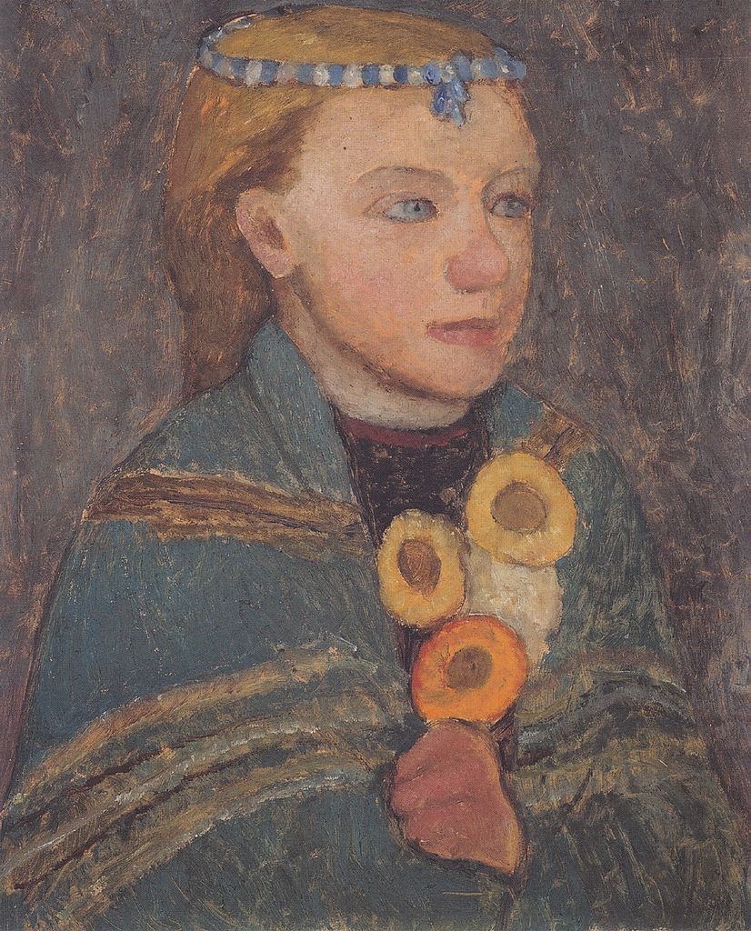 Girl with blue-and-white chain in her hair, vintage artwork by Paula Modersohn-Becker, 12x8" (A4) Poster