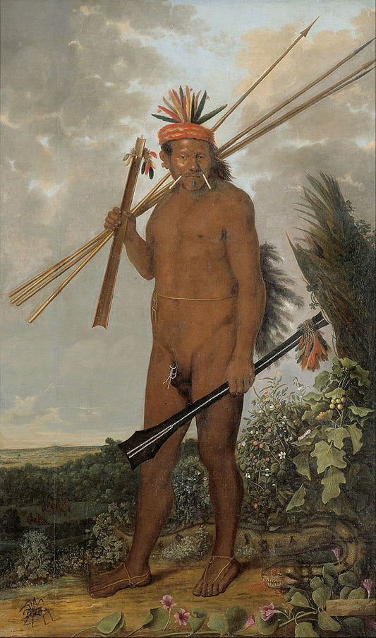 Brazilian Indian Warrior, vintage artwork by Albert Eckhout, 12x8" (A4) Poster