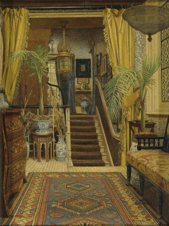 The Hallway with Potted Palms, vintage artwork by Jessica Hayllar, 12x8" (A4) Poster