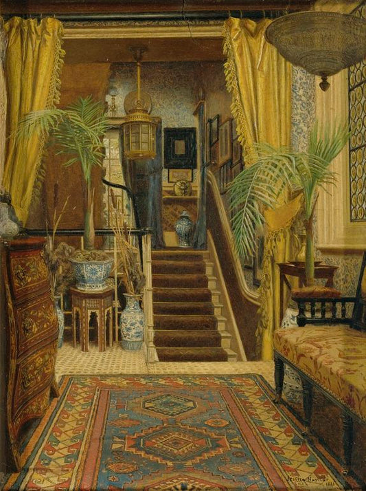 The Hallway with Potted Palms, vintage artwork by Jessica Hayllar, 12x8" (A4) Poster