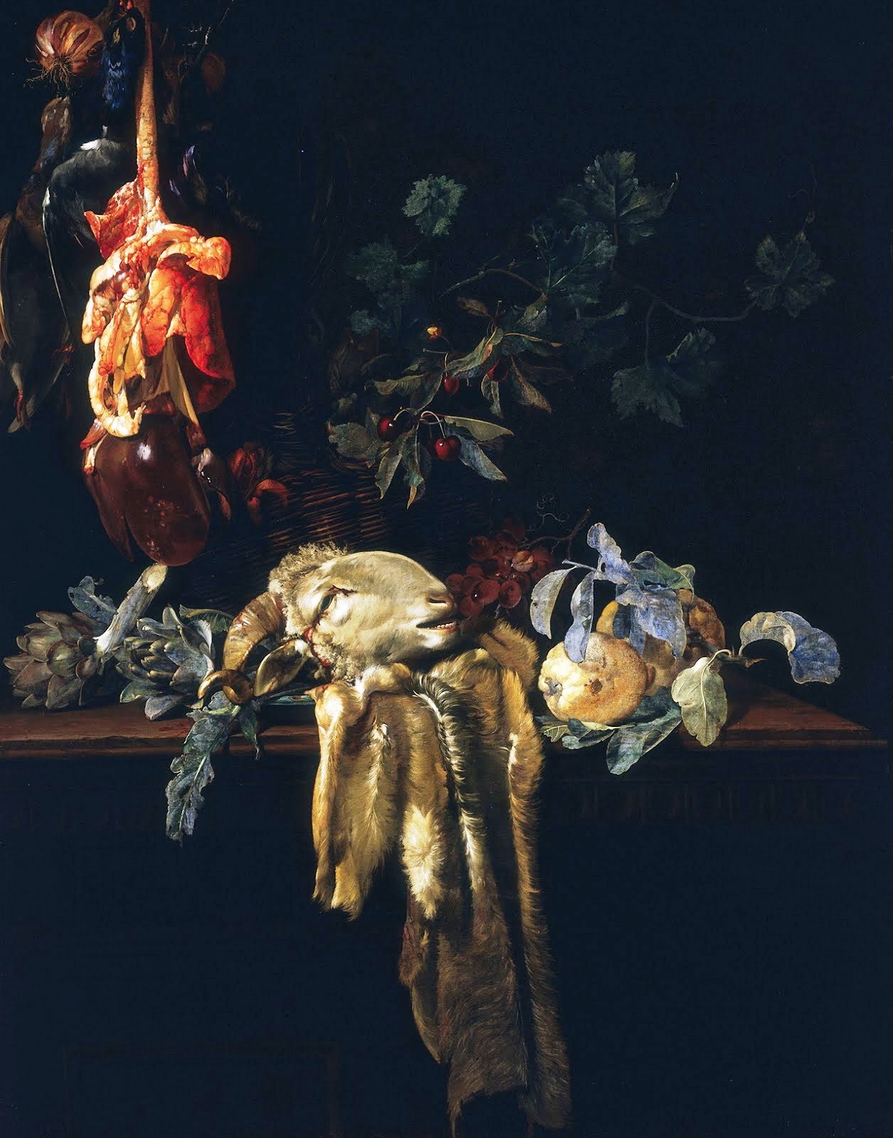 Still Life with Ram's Head, vintage artwork by Willem van Aelst, 12x8" (A4) Poster