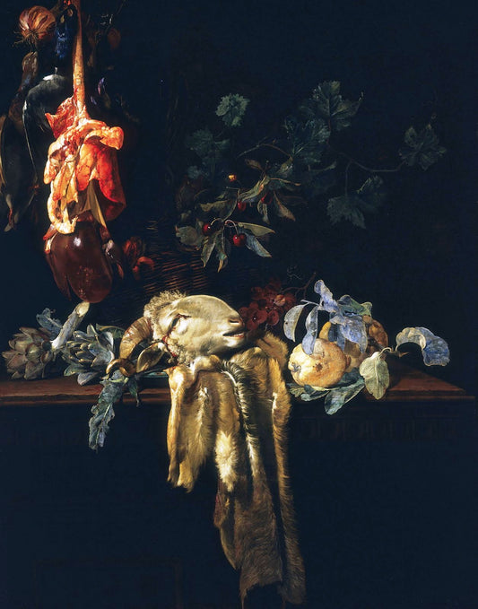 Still Life with Ram's Head, vintage artwork by Willem van Aelst, 12x8" (A4) Poster