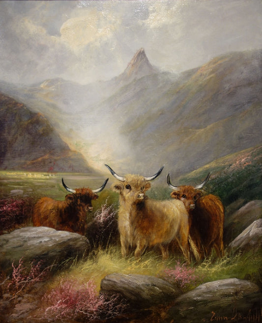 Highland Cattle in a Glen, vintage artwork by Edward Armfield, A3 (16x12") Poster Print