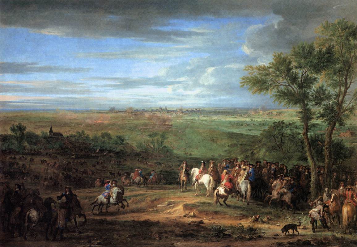 Louis XIV Arriving in the Camp in front of Maastricht, vintage artwork by Adam Frans van der Meulen, 12x8" (A4) Poster