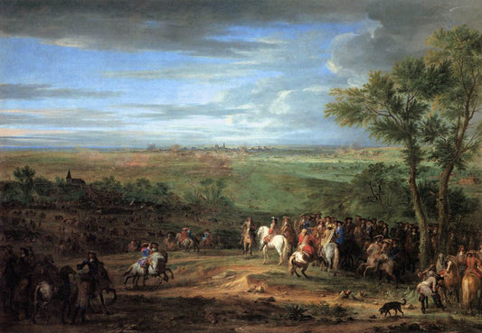 Louis XIV Arriving in the Camp in front of Maastricht, vintage artwork by Adam Frans van der Meulen, 12x8" (A4) Poster