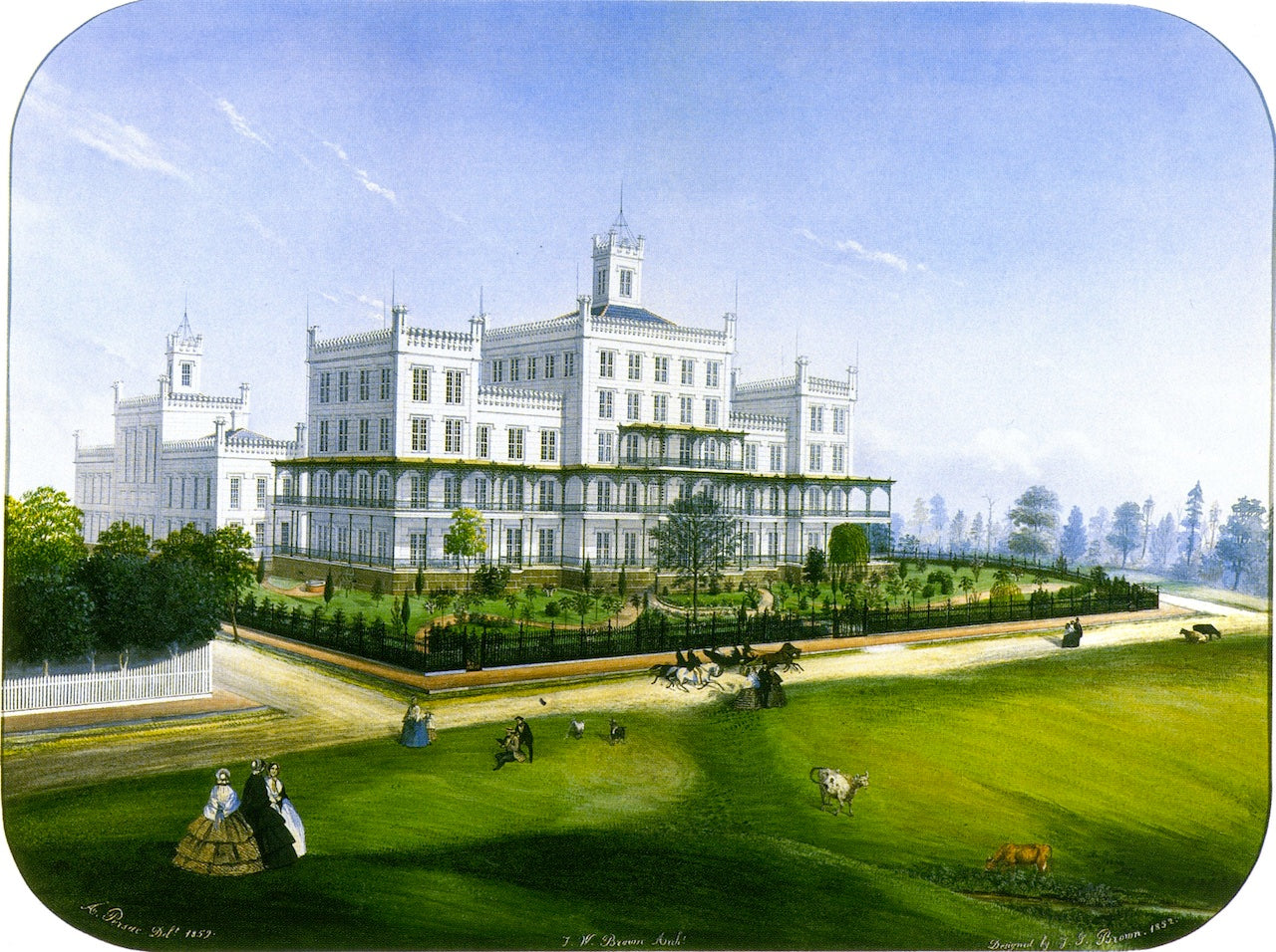 Louisiana Asylum for the Deaf, Dumb and Blind, vintage artwork by Marie Adrien Persac, 12x8" (A4) Poster