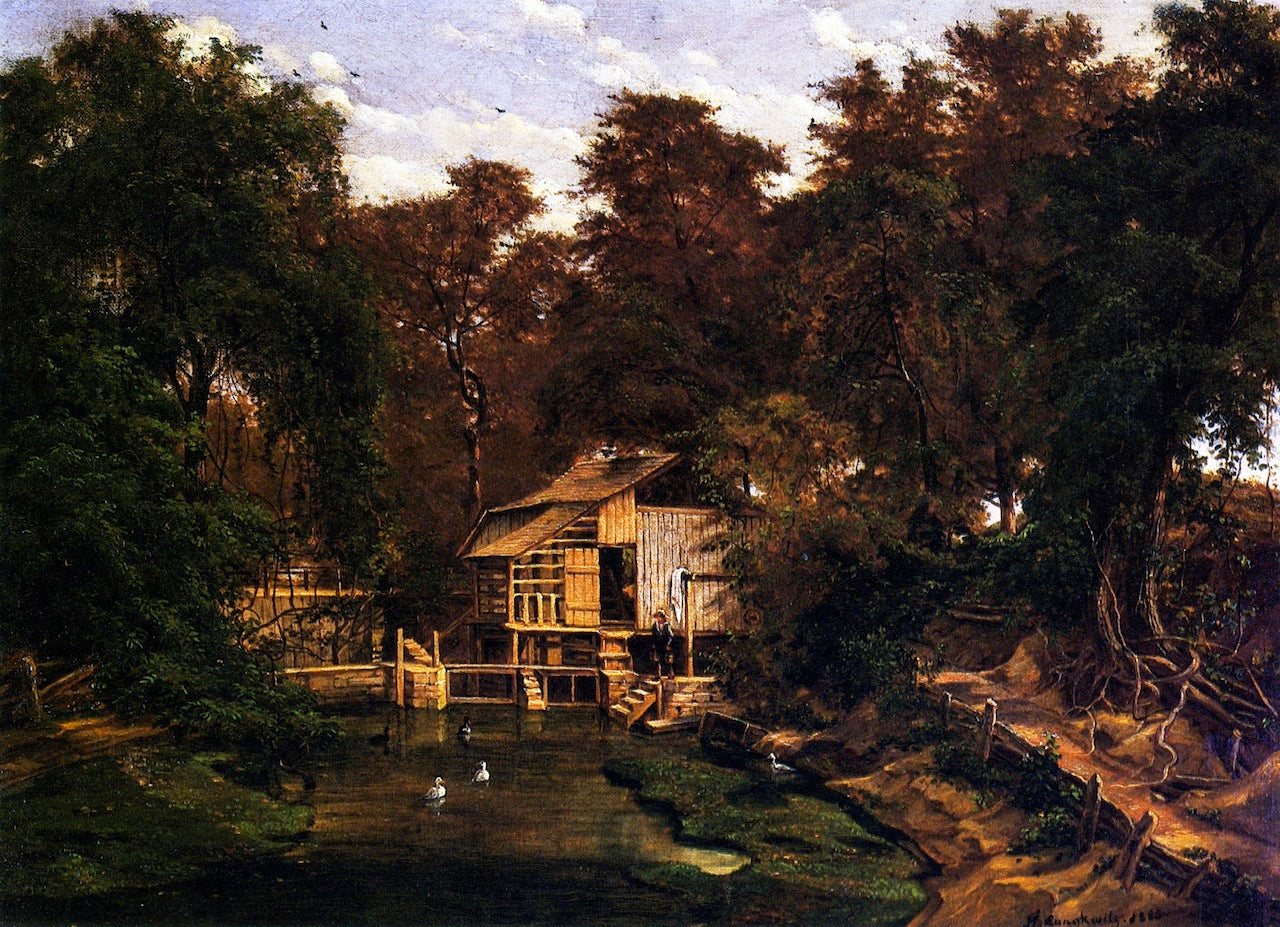 Paggi's Mill on Barton Creek, vintage artwork by Herman Lungkwitz, A3 (16x12") Poster Print