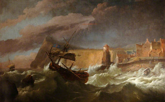 The Foundering of the 'Coronation' 90 Guns at Rame Head, vintage artwork by Ludolf Backhuysen, 12x8" (A4) Poster