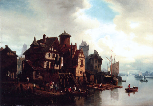 A Harbor Village, vintage artwork by Hermann Meyerheim, A3 (16x12") Poster Print