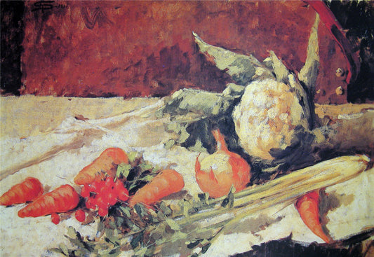 Still life with carrots, vintage artwork by Giovanni Segantini, 12x8" (A4) Poster