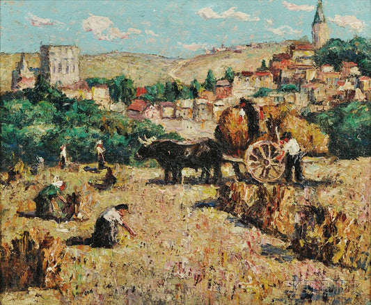 Harvest, Segovia, Spain, vintage artwork by Ernest Lawson, 12x8" (A4) Poster