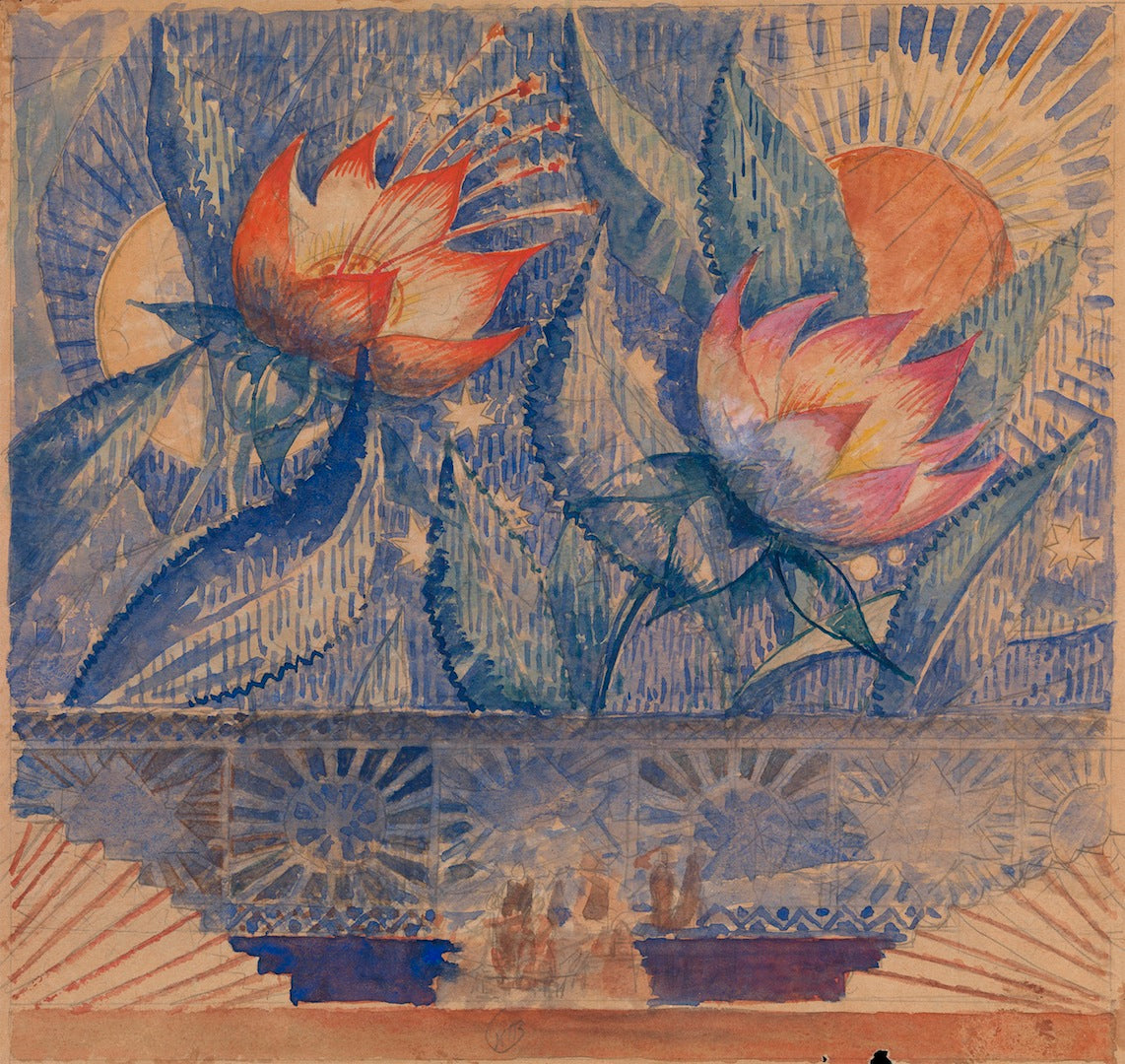 Flowers, a Set Design, vintage artwork by Kuzma Petrov-Vodkin, 12x8" (A4) Poster