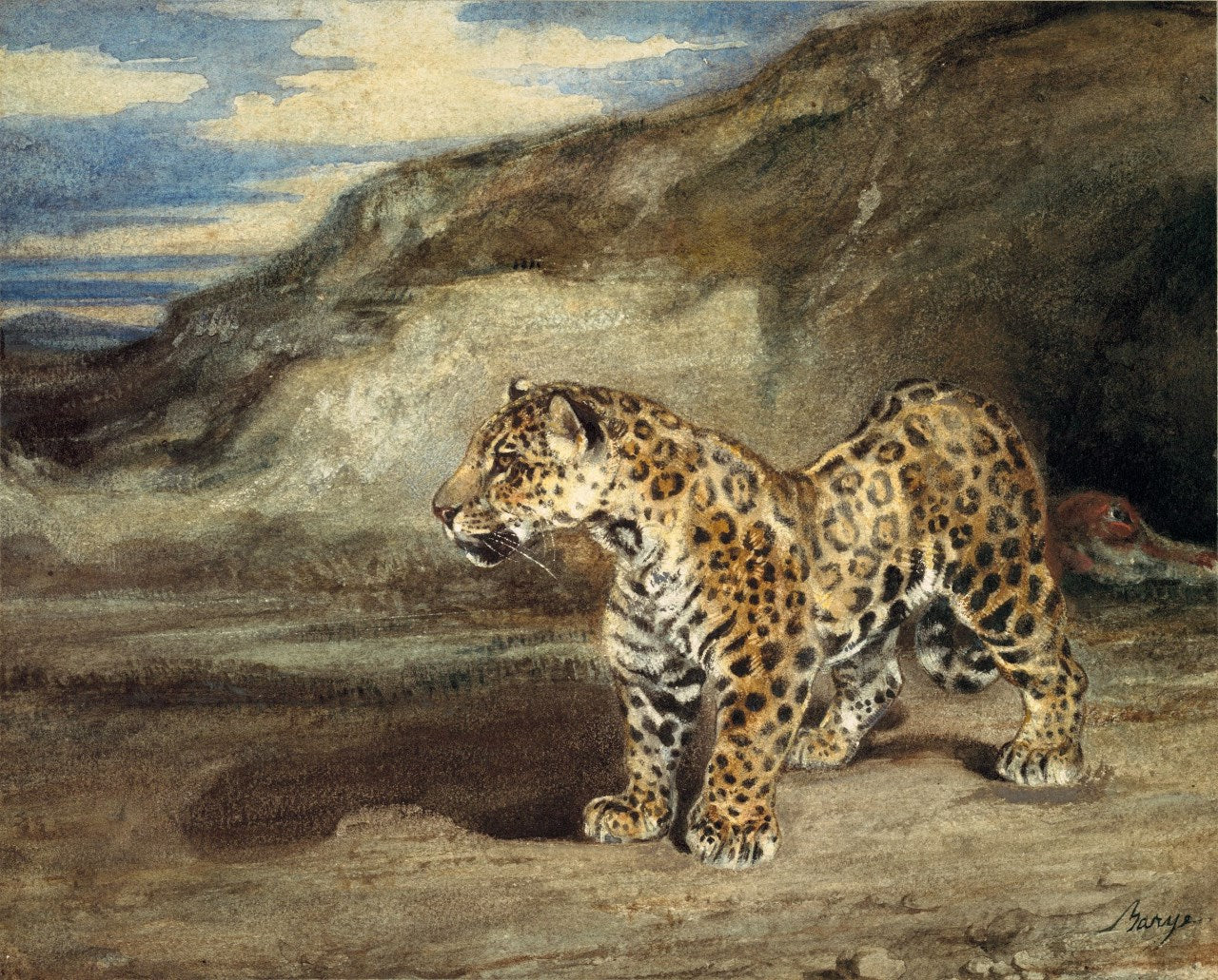 Jaguar in a Landscape, vintage artwork by Antoine-Louis Barye, A3 (16x12") Poster Print