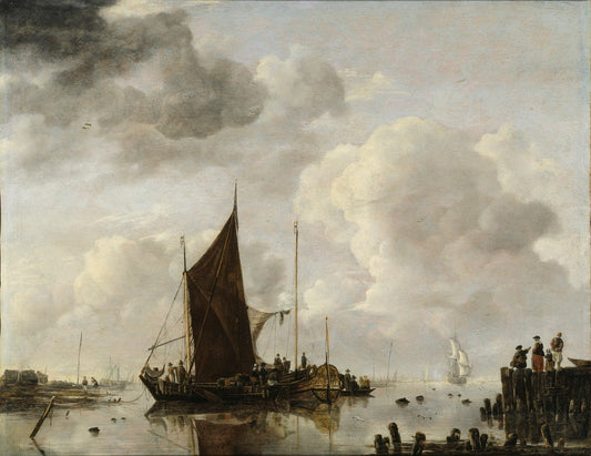 Harbour Scene with Reflecting Water, vintage artwork by Jan van de Cappelle, 12x8" (A4) Poster