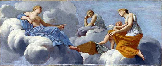 Life of Cupid - Cupid Reprimanded by  his Mother, Runs into the Arms of Ceres (study), vintage artwork by Eustache Le Sueur, 12x8" (A4) Poster