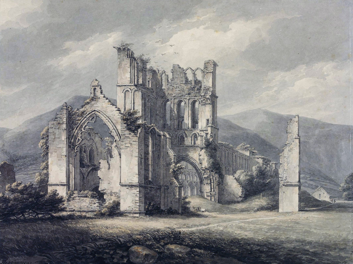 Llanthony Priory, Monmouthshire, vintage artwork by Thomas Hearne, 12x8" (A4) Poster