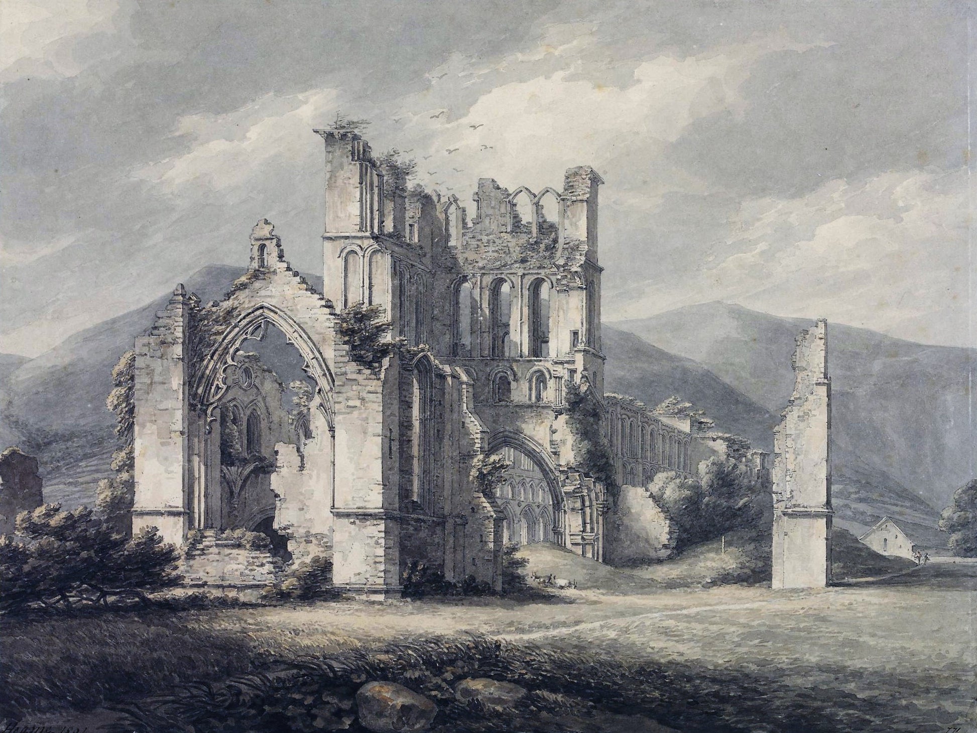 Llanthony Priory, Monmouthshire, vintage artwork by Thomas Hearne, 12x8" (A4) Poster