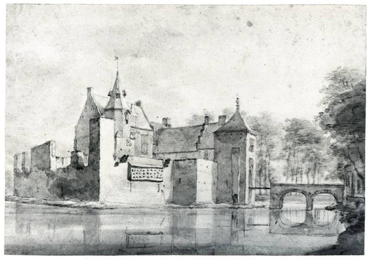 Kasteel Rhijnauwen in Bunnik, vintage artwork by Roelant Roghman, 12x8" (A4) Poster