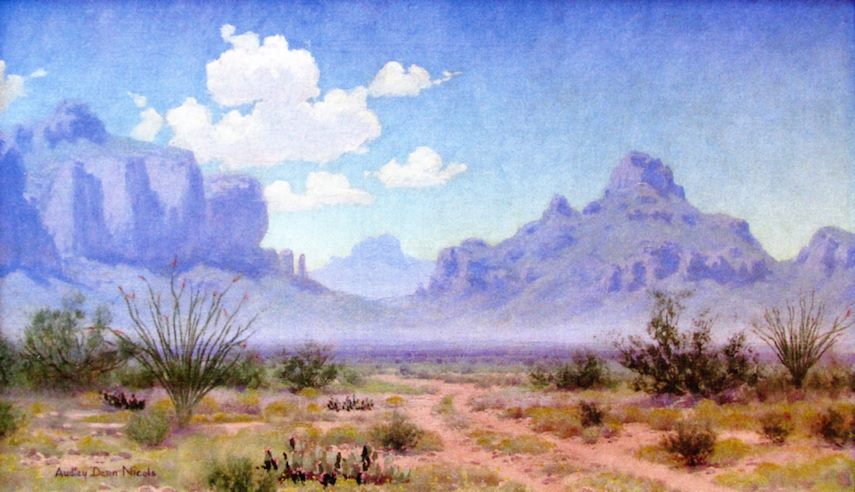 Desert Road, vintage artwork by Audley Dean Nichols, 12x8" (A4) Poster