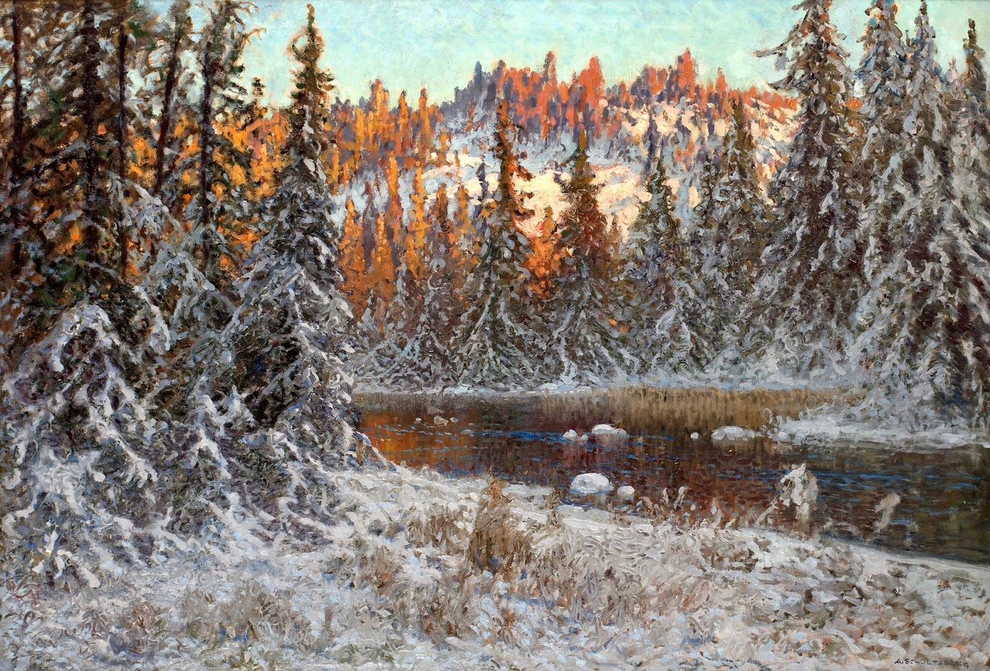 December Evening on a Forest Lake by Anshelm Schultzberg,A3(16x12")Poster
