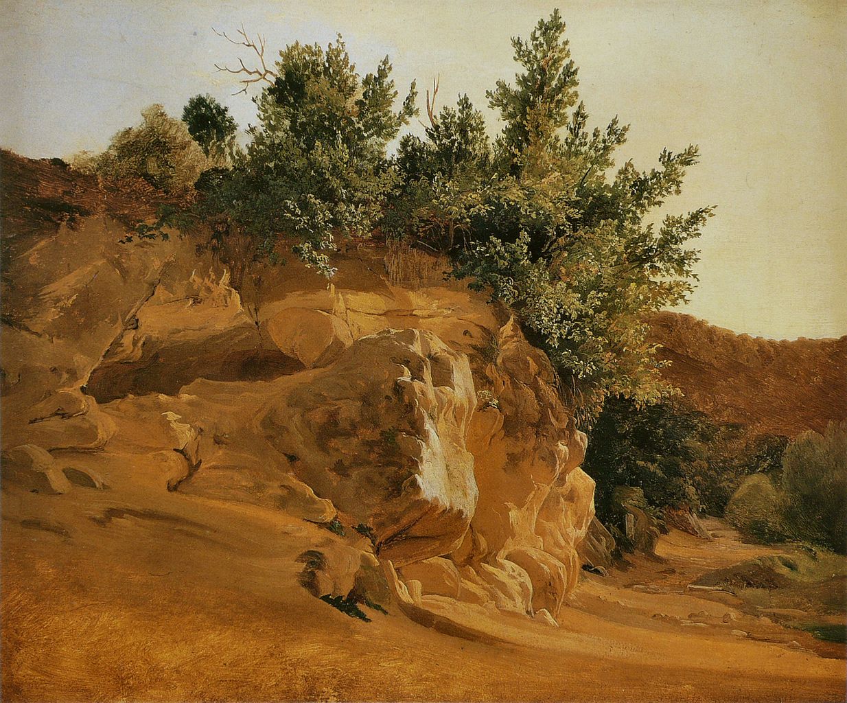 Italian Mountain Landscape with Overgrown Rock, Probably near Olevano, vintage artwork by Ernest Fritz Petzholdt, A3 (16x12") Poster Print