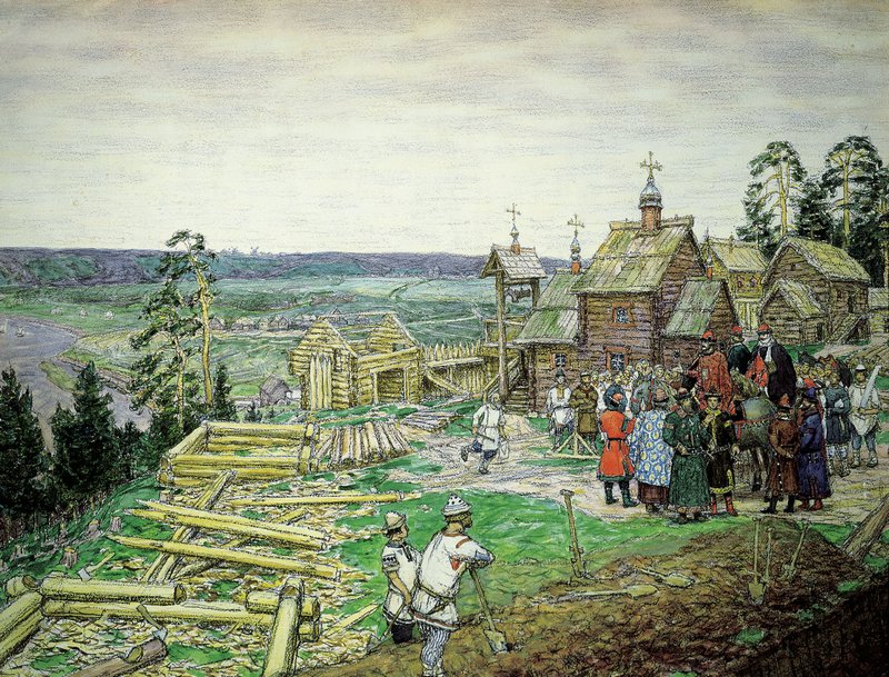 The Building of the Moscow Kremlin by Apollinari Vasnetsov,A3(16x12")Poster