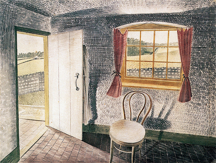 Interior at Furlongs, vintage artwork by Eric Ravilious, 12x8
