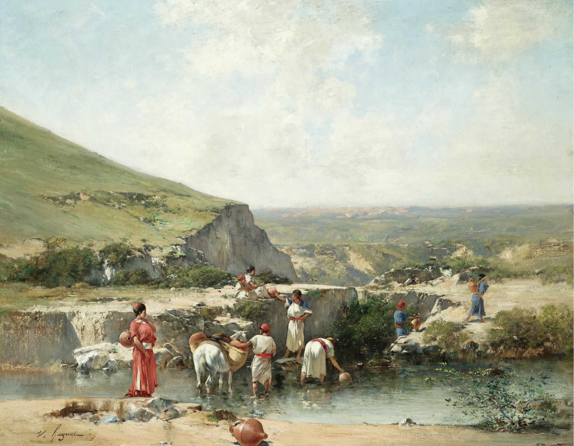 Fetching Water, Algeria, vintage artwork by Victor Huguet, 12x8" (A4) Poster