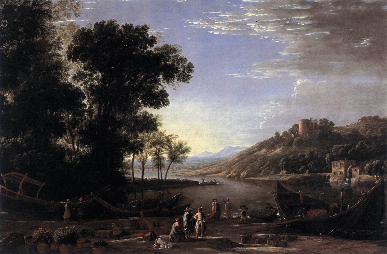 Landscape with Merchants, vintage artwork by Claude Lorrain, 12x8" (A4) Poster