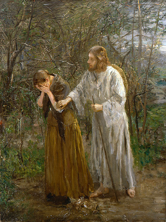 Woman, Why Weepest Thou?, vintage artwork by Fritz von Uhde, 12x8" (A4) Poster