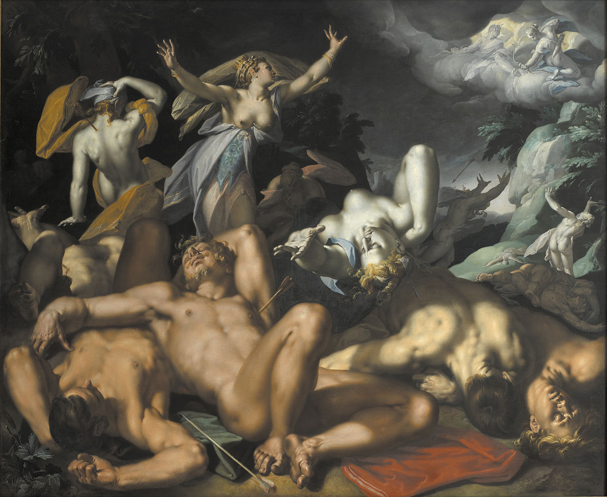Niobe Mourning her Children, vintage artwork by Abraham Bloemaert, 12x8" (A4) Poster