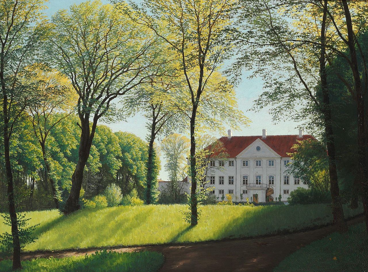 Summer day in the park a Danish manor, vintage artwork by Niels Kristian Skovgaard, 12x8" (A4) Poster