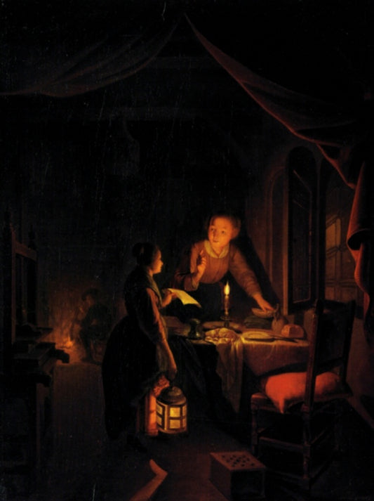 Conversation in Candlelight, vintage artwork by Godfried Schalcken, 12x8" (A4) Poster