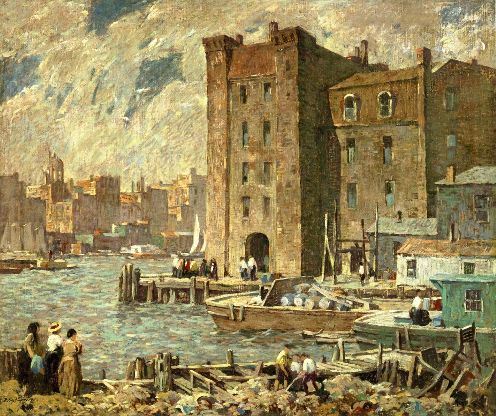 Wharves, vintage artwork by Robert Spencer, 12x8" (A4) Poster