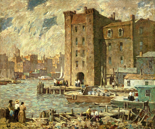 Wharves, vintage artwork by Robert Spencer, 12x8" (A4) Poster