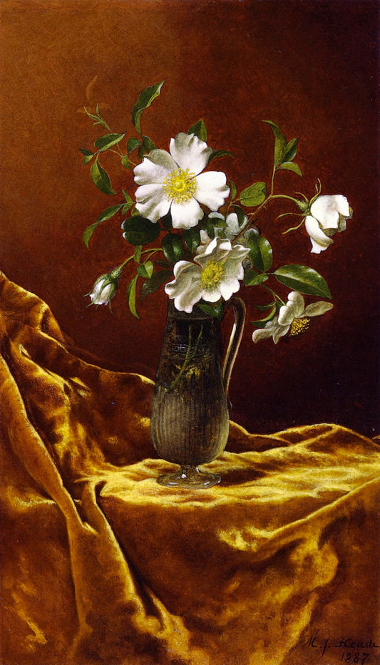 Cherokee Roses in a Glass Vase, vintage artwork by Martin Johnson Heade, A3 (16x12") Poster Print