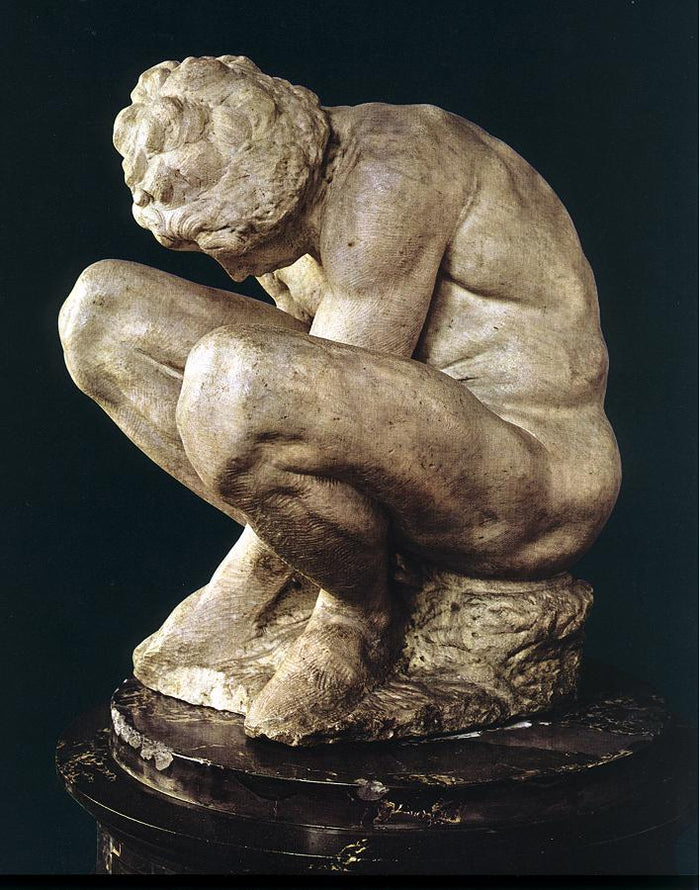 Crouching Boy, vintage artwork by Michelangelo, A3 (16x12